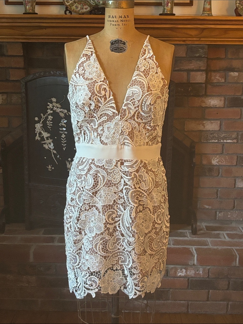 Dress the Population White Floral Lace V-Neck Mini Dress